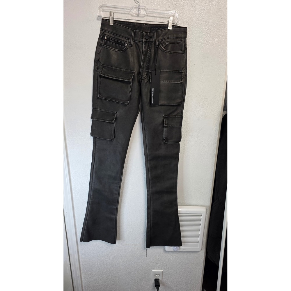 Rockstar Original Cargo distressed PU pants Mens 32 Black New With Tags